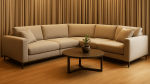 Luxury Floor-to-Ceiling Curved Beige Curtain & Sofa